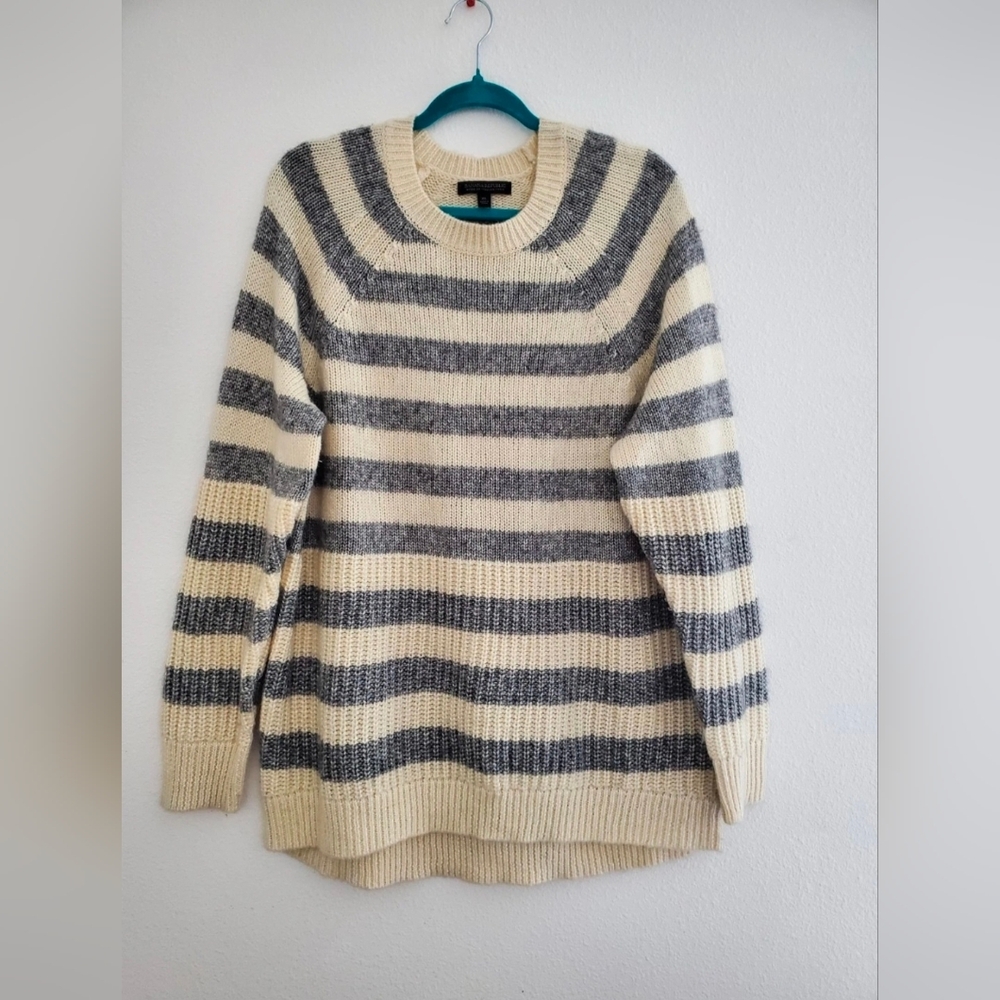 Banana Republic Italian Yarn Mens SweaterPolyester/Wool Striped Biege/Gray Sz XL